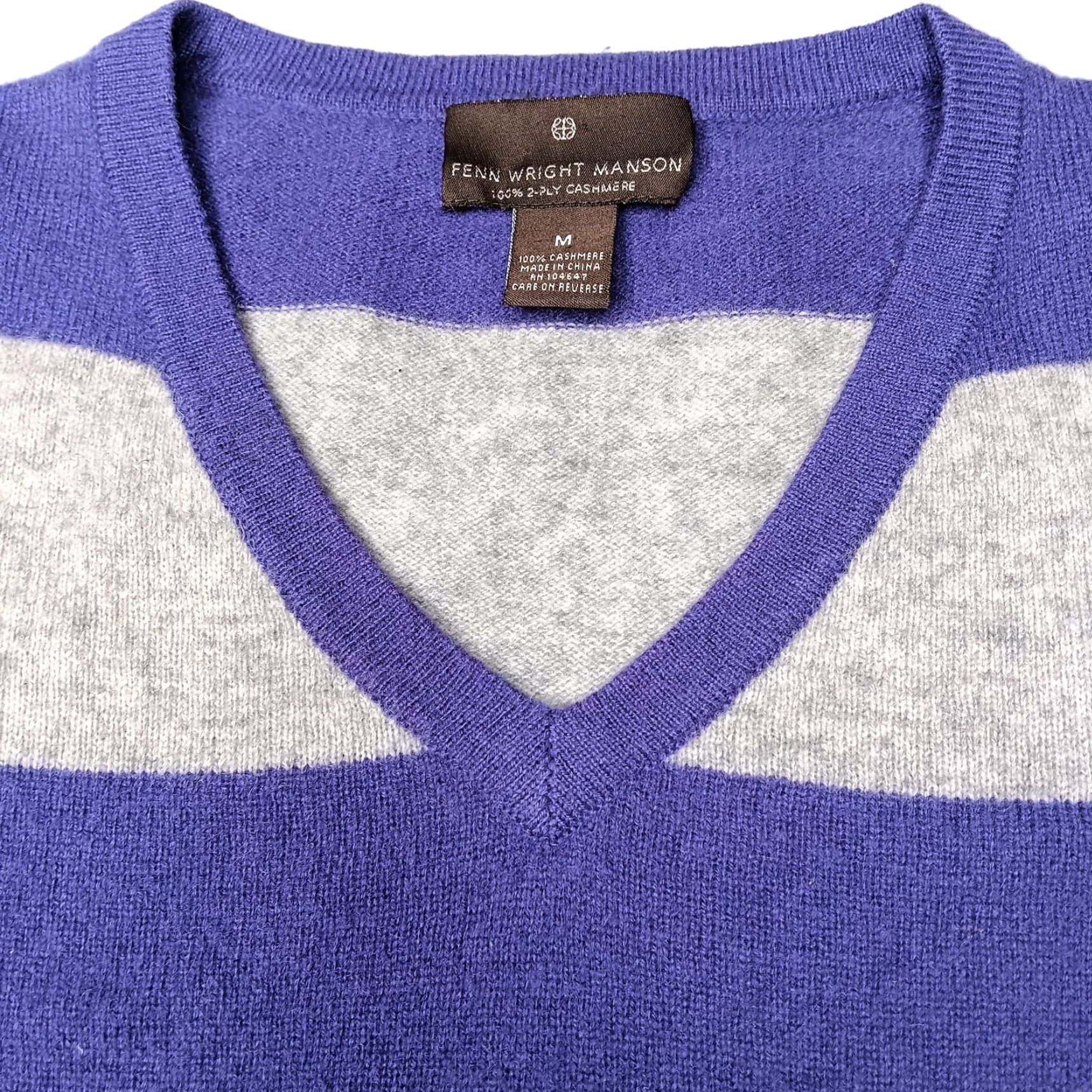 Vintage Fenn Wright Manson Sweater Women M Cashmere V Neck Gray Purple Striped Pullover Size M / US 6-8 / IT 42-44 - 3 Thumbnail