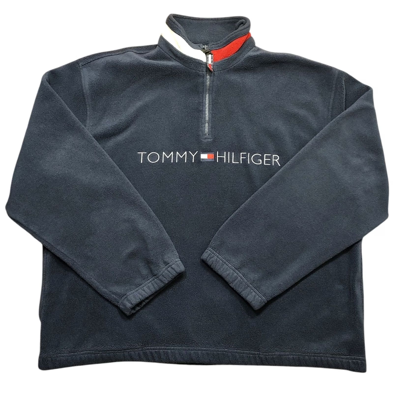 Tommy Hilfiger VINTAGE Tommy Hilfiger Sweater Pullover 1/4 Zip Winter Fleece Navy XL Mens 90s Size US XL / EU 56 / 4 - 2 Thumbnail