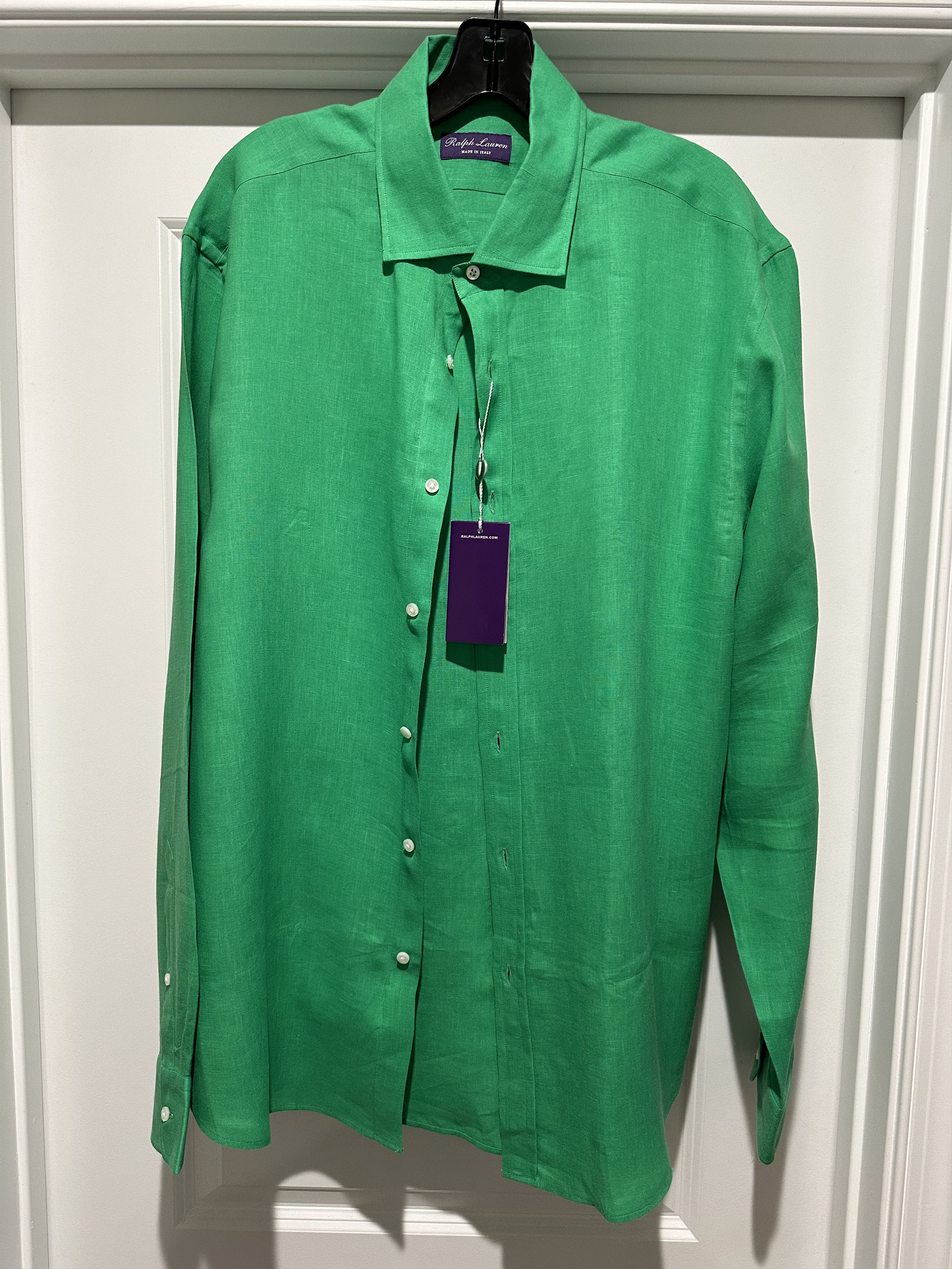 image of Ralph Lauren Purple Label Ralph Laurent Purple Label Aston Linen Shirt $495 Size 17.5 in Green