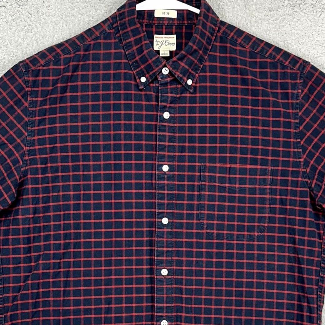 J.Crew J.CREW Button-Down Shirt Mens Large Navy Red Plaid Pima Cotton Slim Fit Size US L / EU 52-54 / 3 - 2 Thumbnail