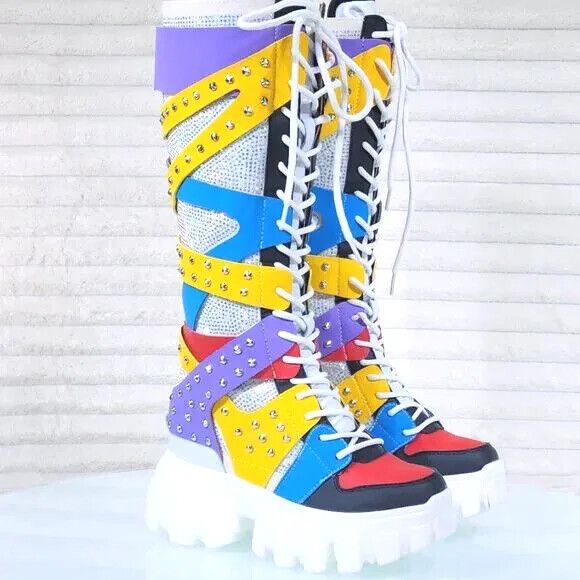 Other Wang Limited Multi Color White Platform Sneaker Knee Boots H Size US 8 / IT 38 - 1 Thumbnail
