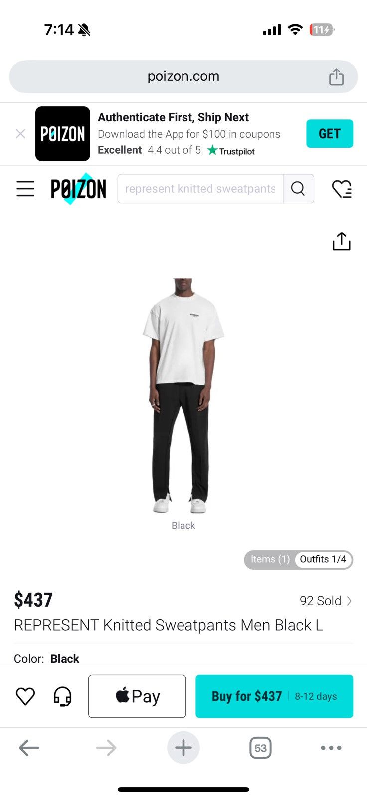 Represent Clo. Represent track pants black medium Size US 30 / EU 46 - 1 Thumbnail
