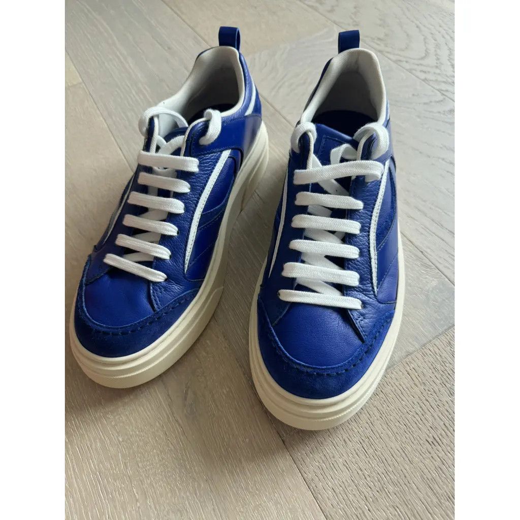 Salvatore Ferragamo o1s1rm0724 Leather Low-Top Sneakers in Blue/White Size US 7 / EU 40 - 5 Thumbnail