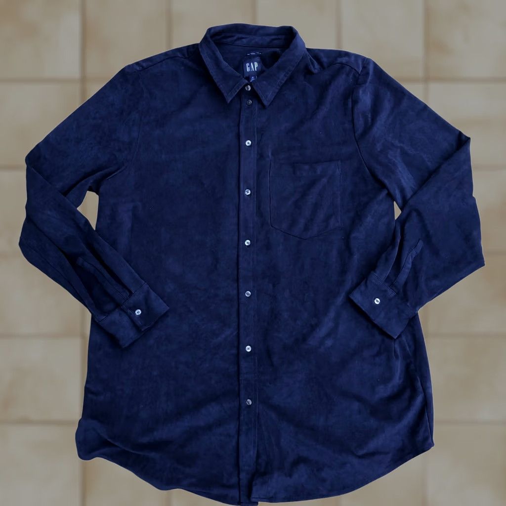 Gap GAP Button-Up Shirt Women XL Tall Faux Leather Long Sleeve Blue Suede Button Down Size XL / US 12-14 / IT 48-50 - 1 Thumbnail