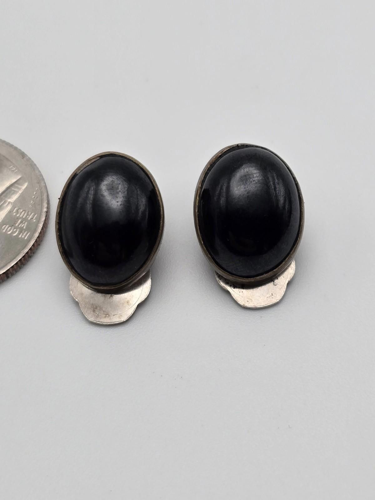 Other Vintage Sebiri Sterling Vermeil Black Glass Clip Earrings Size ONE SIZE - 3 Thumbnail
