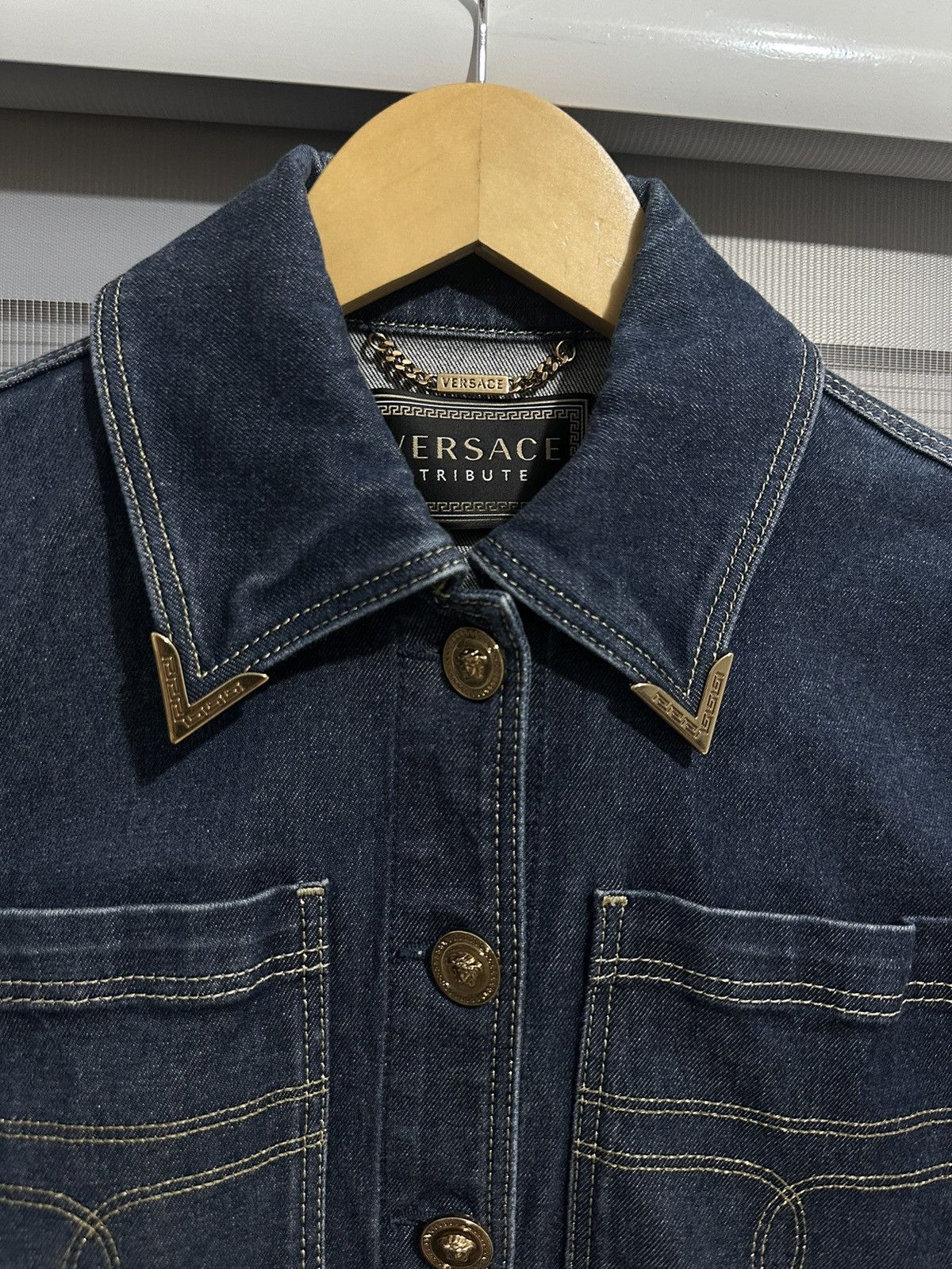 Versace Versace Tribute Cropped Denim Jacket Size S / US 4 / IT 40 - 3 Thumbnail