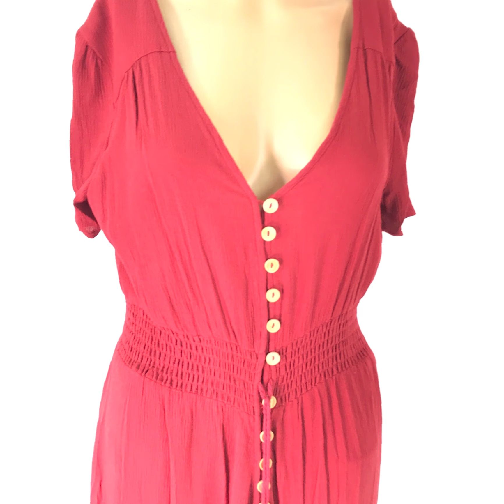 Rusty Womens Smoked Waist Button Up Split Rust Maxi Dress Short Sleeves Size Medium Size 32" / US 10 / IT 46 - 3 Thumbnail
