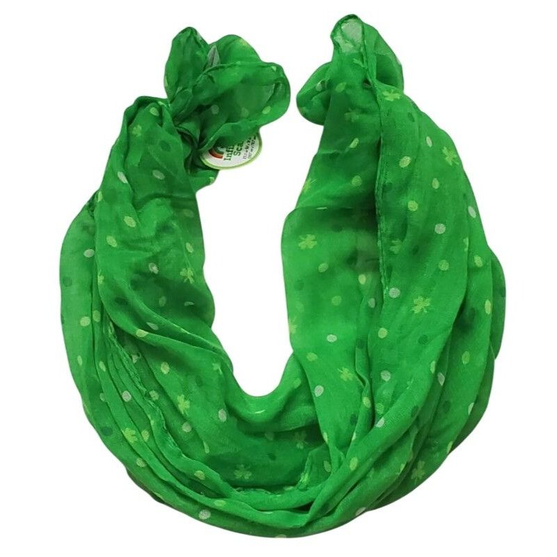 Other Green Infinity Scarf With White Polka Dots & Floral Pattern Size ONE SIZE - 5 Thumbnail