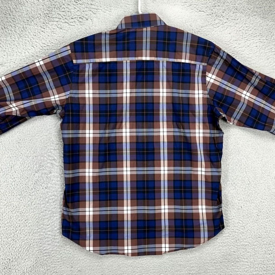 BUGATCHI Bugatchi Uomo Button-Up Shirt Adult Medium Navy Brown Plaid Long Sleeve Mens Size US M / EU 48-50 / 2 - 3 Thumbnail