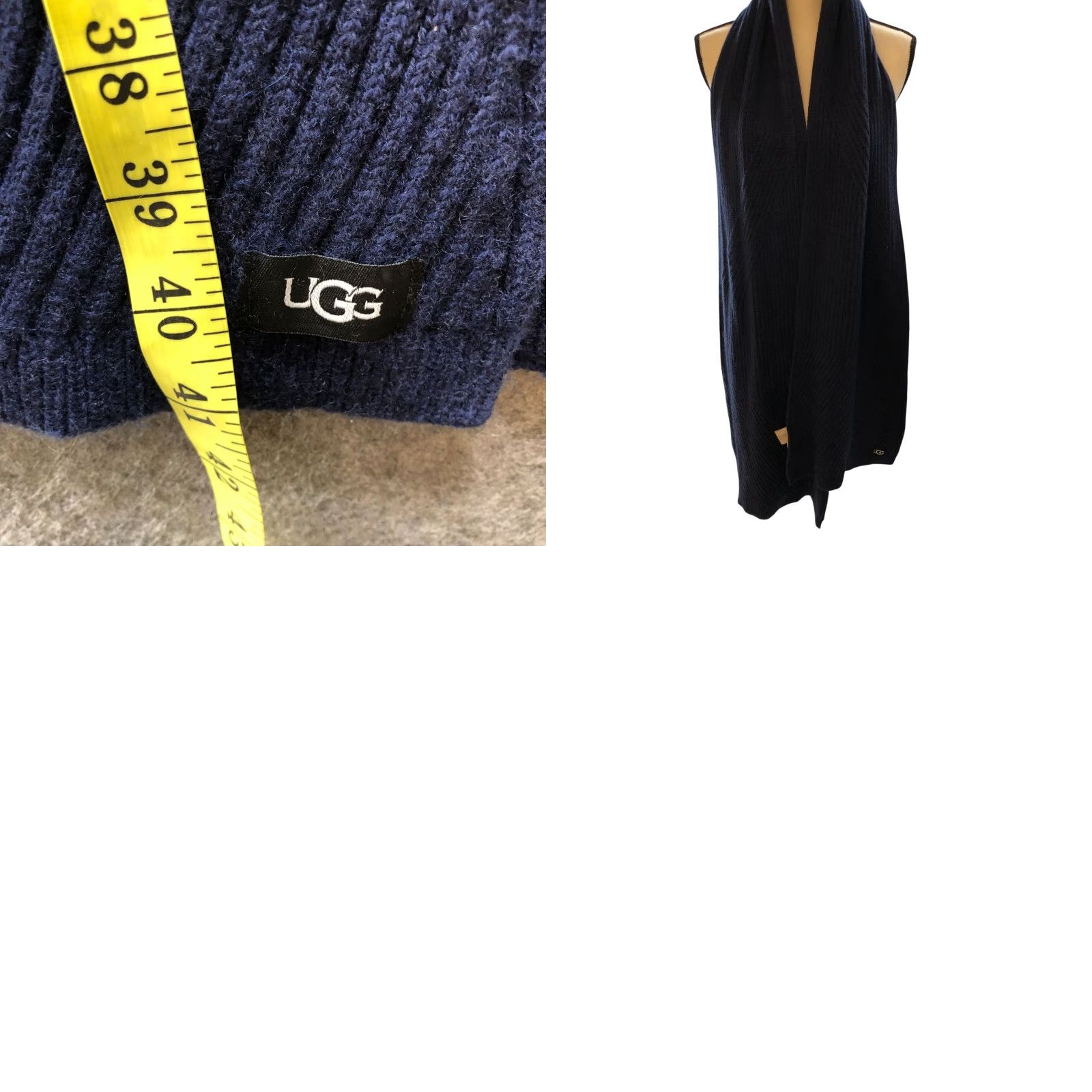 Ugg UGG Australia Wool Cashmere Knit Winter Scarf Navy Blue Rectangle Womens Mens Knitted Wool Scarf Size ONE SIZE - 9 Thumbnail
