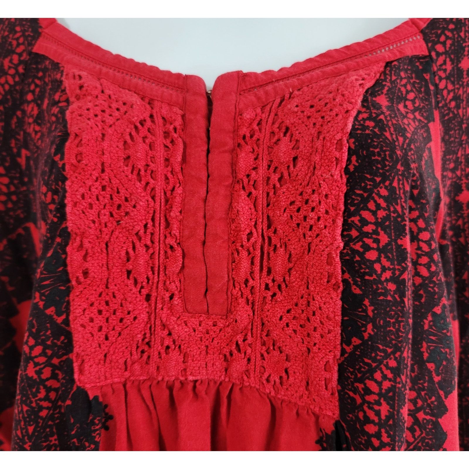 Other Vintage America Red Black Cold Shoulder Boho Peasant Top M Size M / US 6-8 / IT 42-44 - 2 Thumbnail