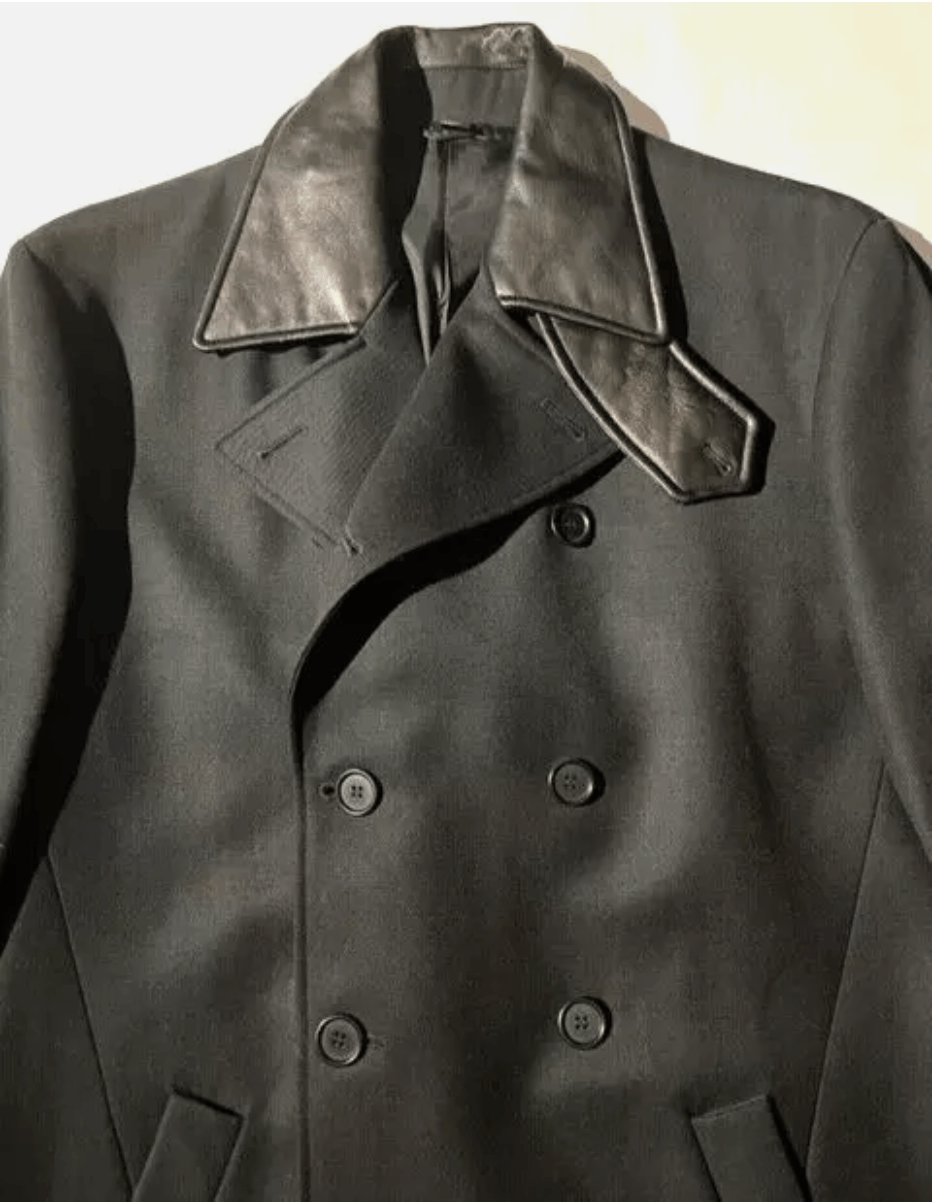 Helmut Lang Rare Vtg HELMUT LANG Archival Black Wool & Leather DB Coat Size US L / EU 52-54 / 3 - 5 Thumbnail