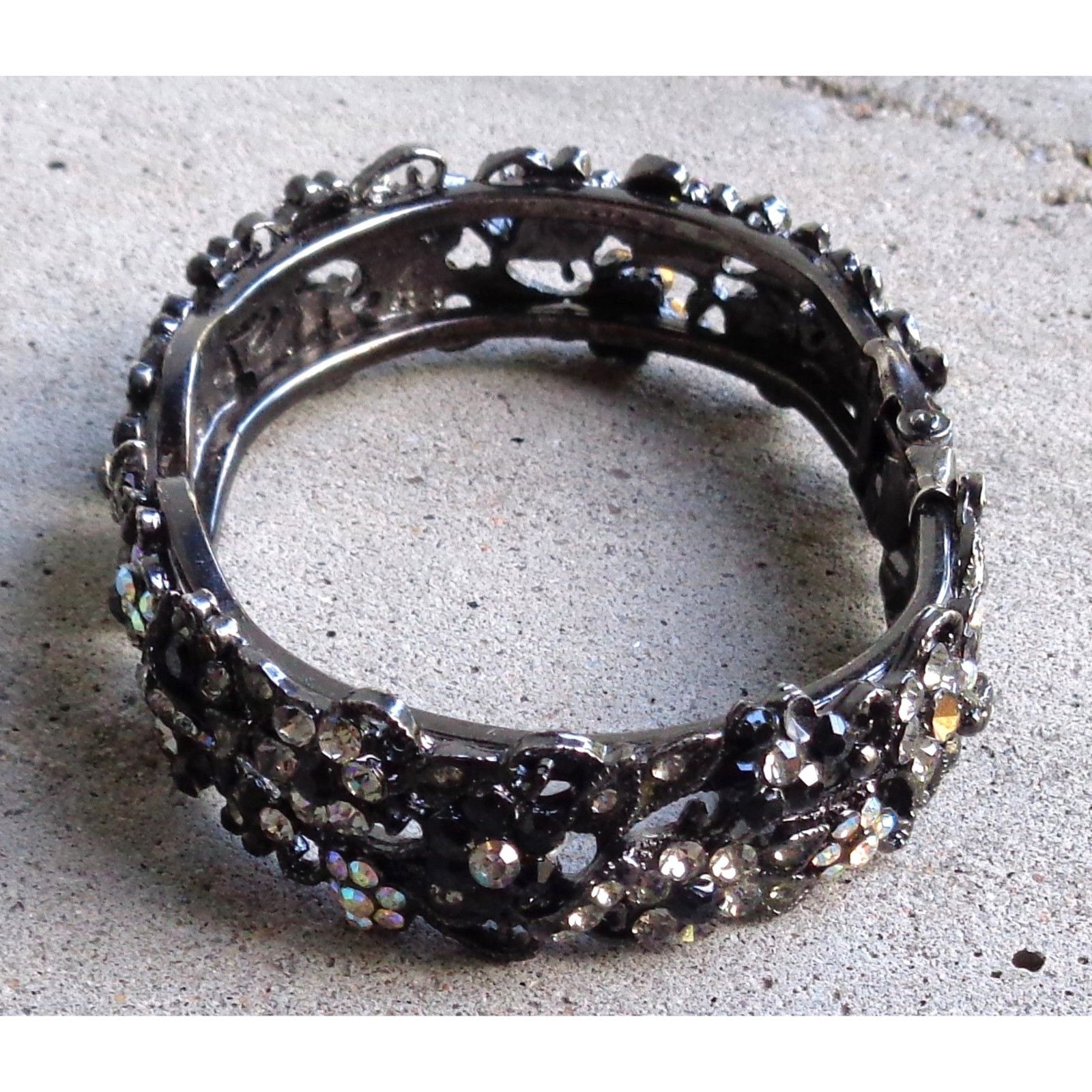 Other Black Filigree AB Crystal Rhinestone Clamper Bracelet Glam Size ONE SIZE - 2 Thumbnail
