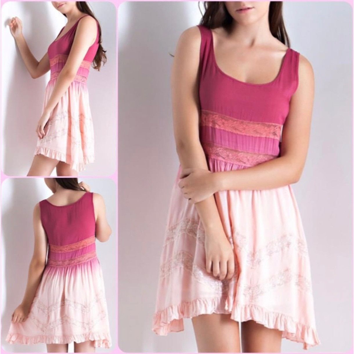 Other NWT Pink Ombré Tiered Ruffle Hem Mini Slip Dress | Coquette Size S / US 4 / IT 40 - 10 Thumbnail