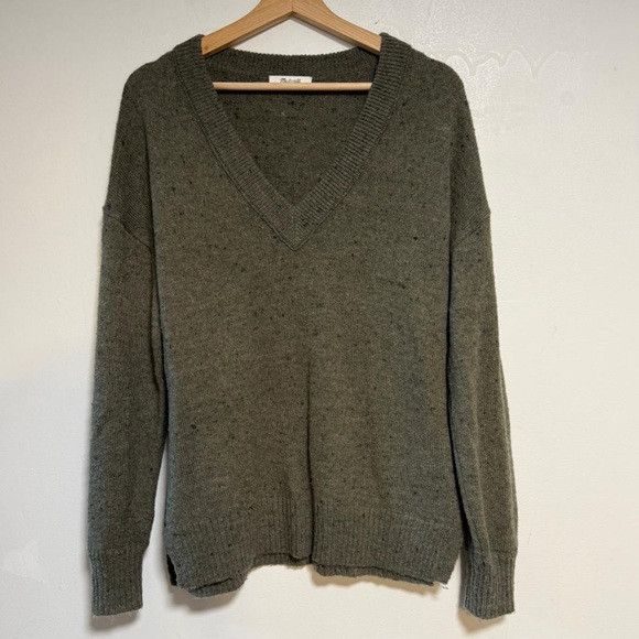 Madewell Madewell Olive Green Speckled V-Neck Sweater Size M Size M / US 6-8 / IT 42-44 - 2 Thumbnail