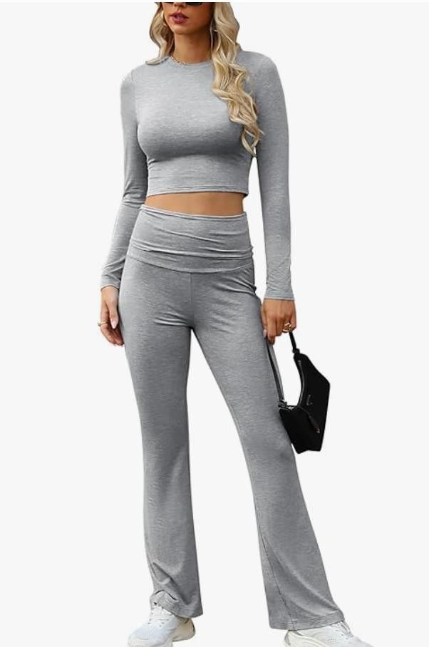 NBDN Nobrandedon Lounge Set Fold-Over Flare Pants,Long Sleeve Cropped MEDIUM Size ONE SIZE - 1 Thumbnail