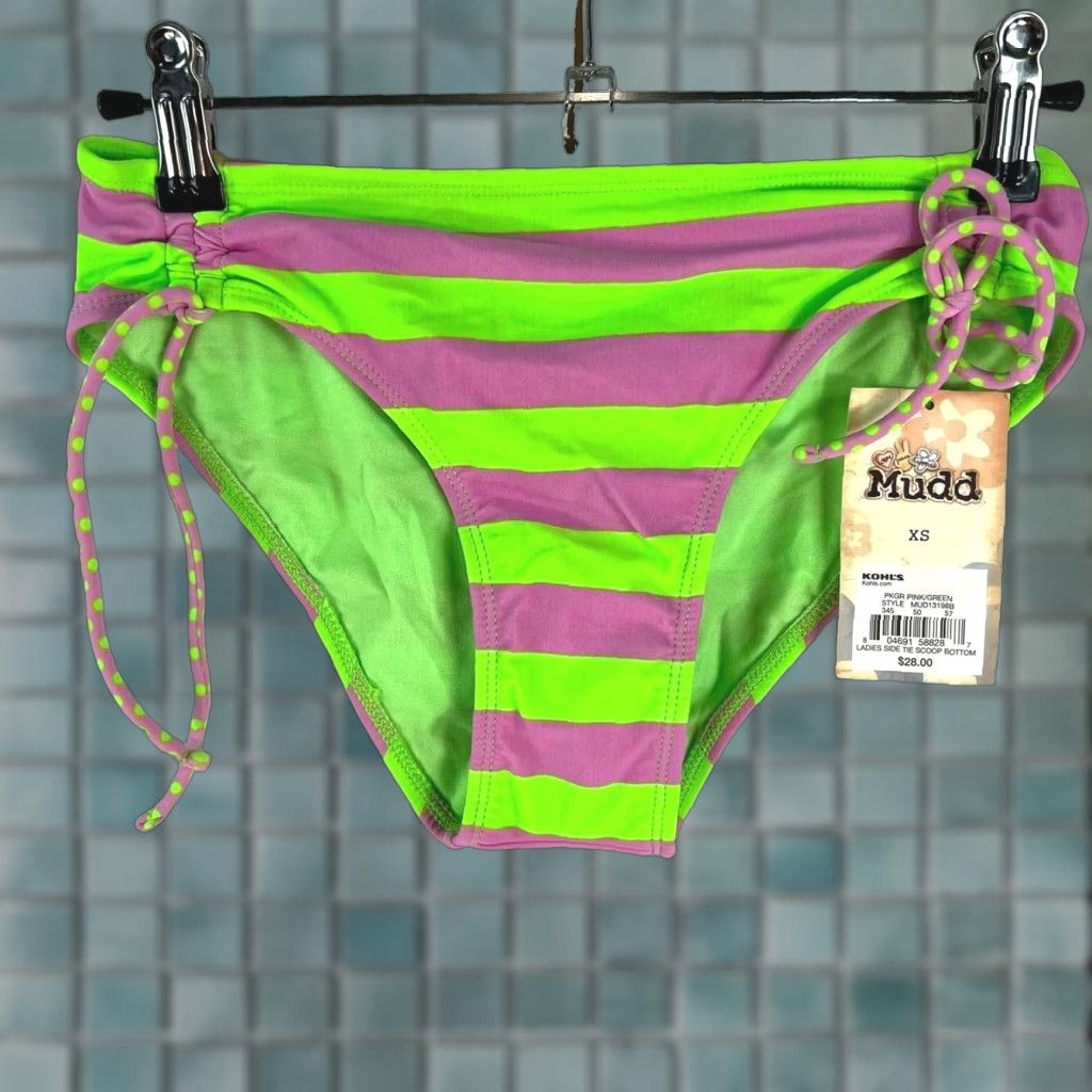Pinko Mudd Bikini Bottom Side Tie Hipster Green Pink XS Womens Swimsuit Nylon Spandex Size 26" / US 2 / IT 38 - 1 Thumbnail