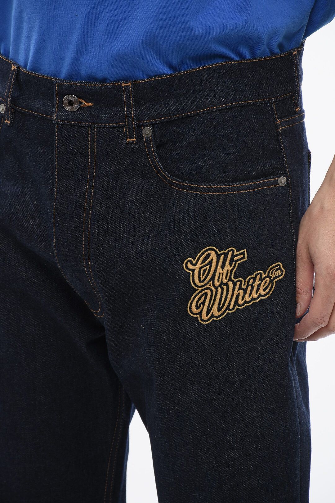 Off-White og1mm0525 Embroidered Flare-Fit 90S Logo Jeans in Blue Size US 30 / EU 46 - 3 Thumbnail