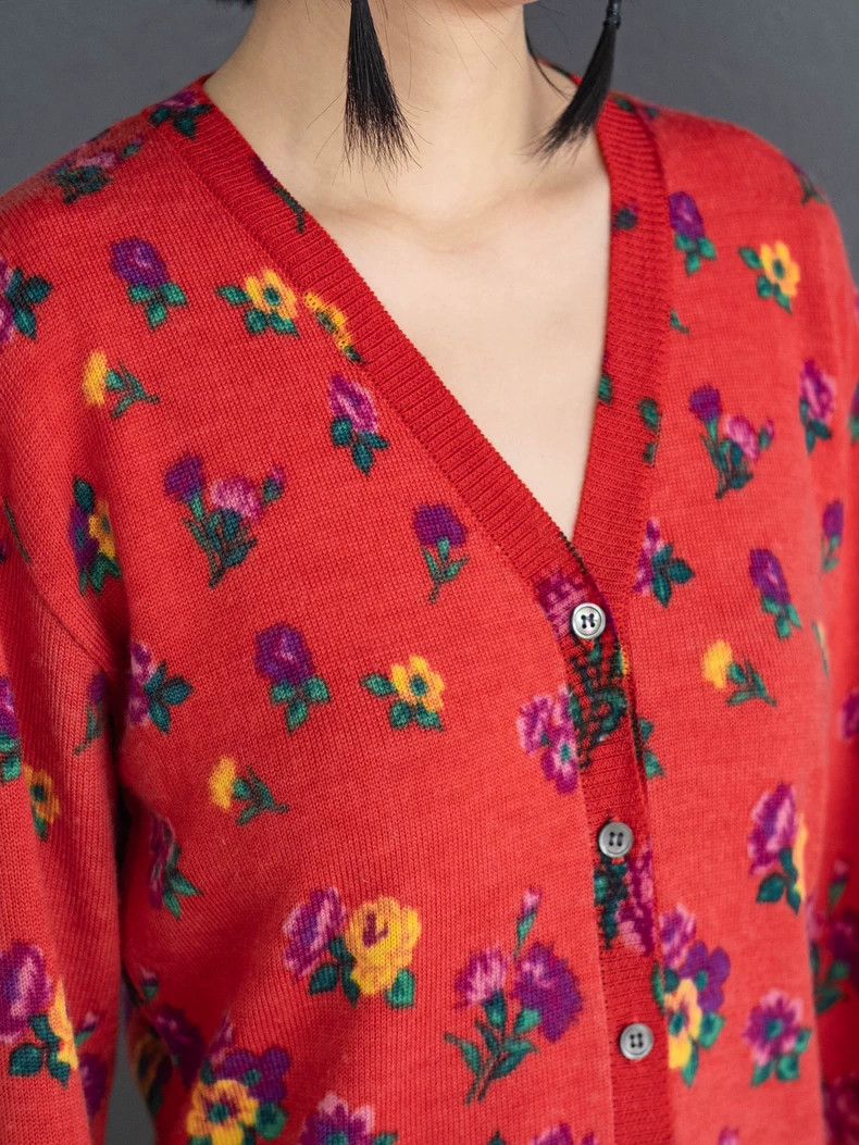 Kenzo KENZO Red floral knit sweater vintage Size XS / US 0-2 / IT 36-38 - 5 Thumbnail