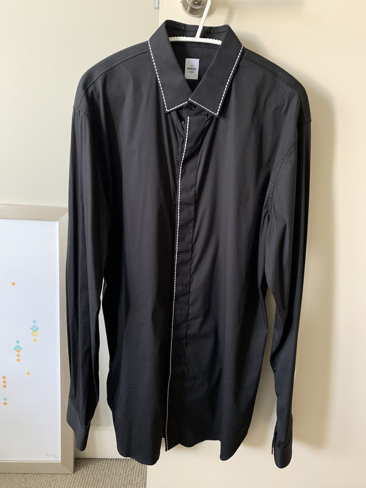 image of Berluti Contrast Stitch Shirt in Black, Men's (Size Medium)