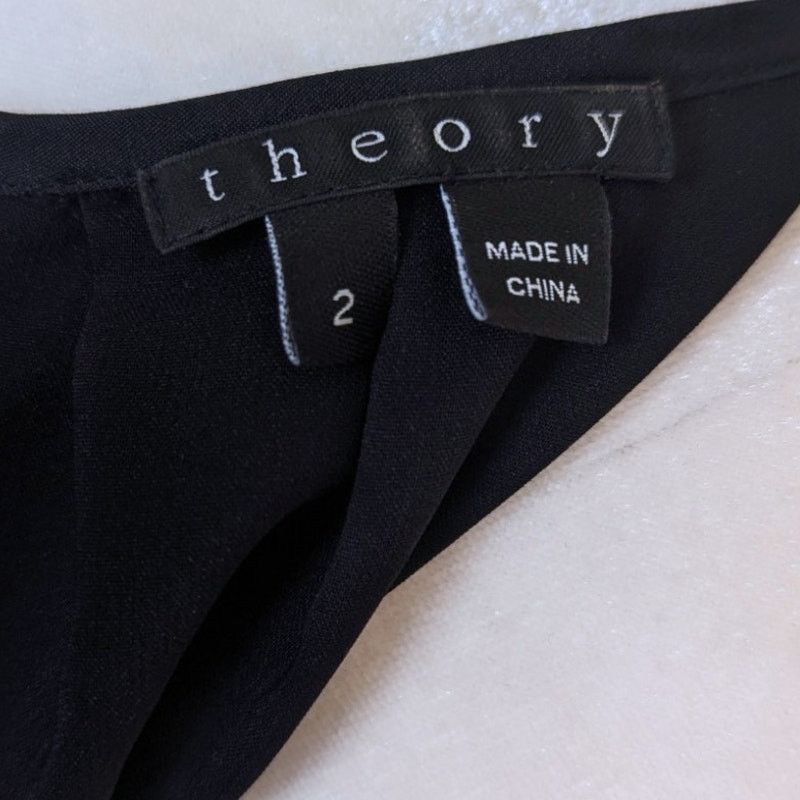 Theory Theory Charlaine Pleat Neck Silk Black White Shift Dress Size XS / US 0-2 / IT 36-38 - 8 Thumbnail