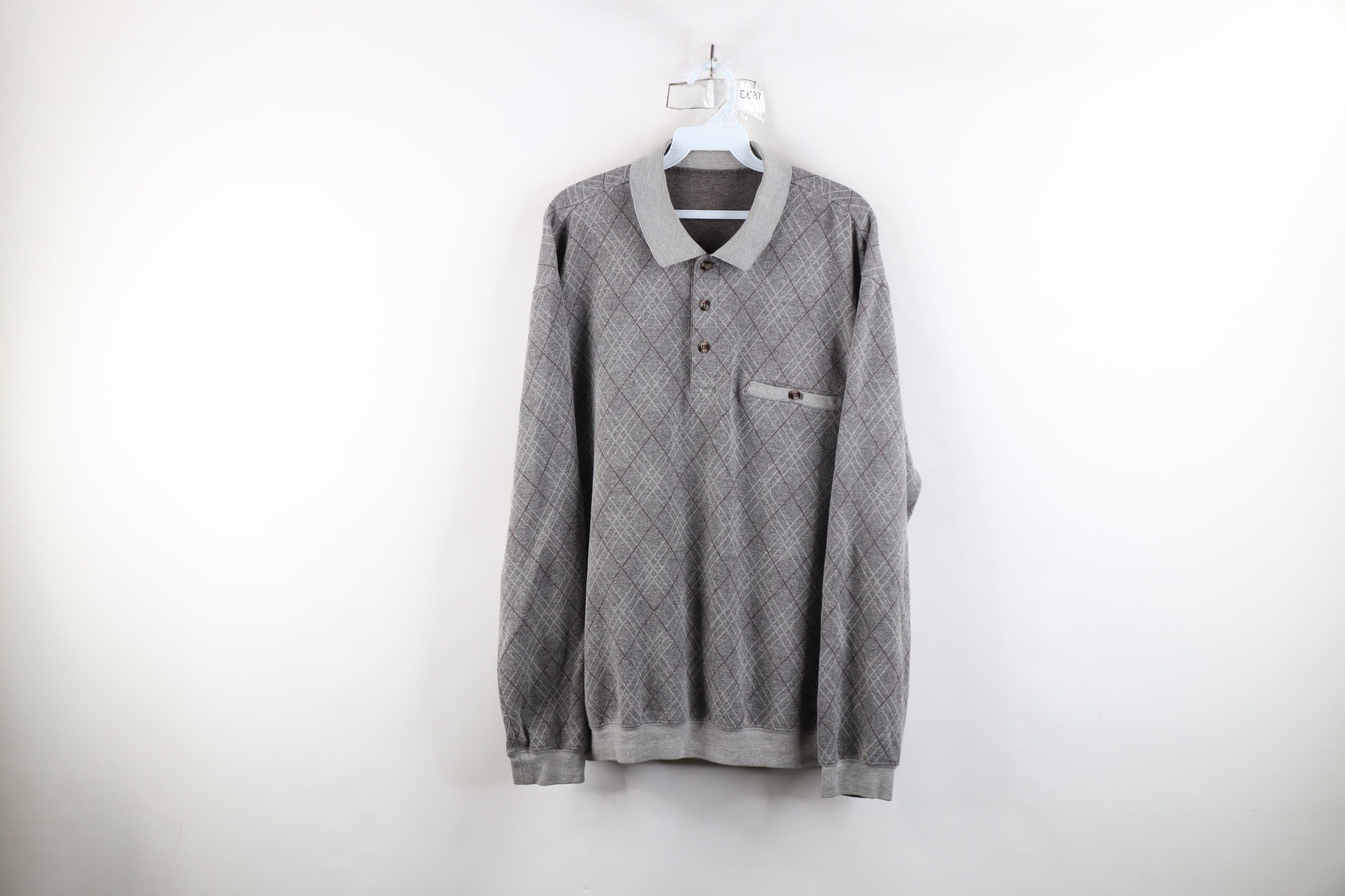 Vintage Vintage 90s Streetwear Argyle Diamond Knit Long Sleeve Polo Size US XL / EU 56 / 4 - 1 Thumbnail