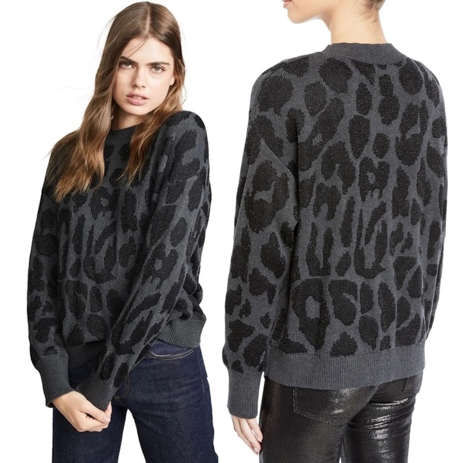 Rta RtA Liam Leopard Chrome Black Gray Intarsia Knit Sweater Top Size S / US 4 / IT 40 - 3 Thumbnail