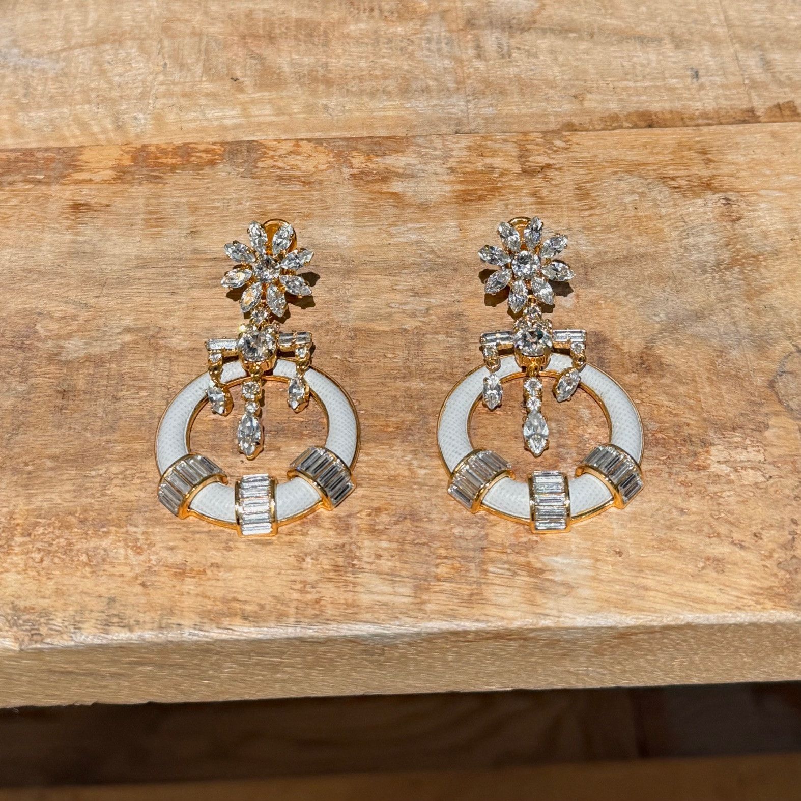 Prada Prada Round Ivory Saffiano Leather Drop Crystal Earrings Size ONE SIZE - 3 Thumbnail