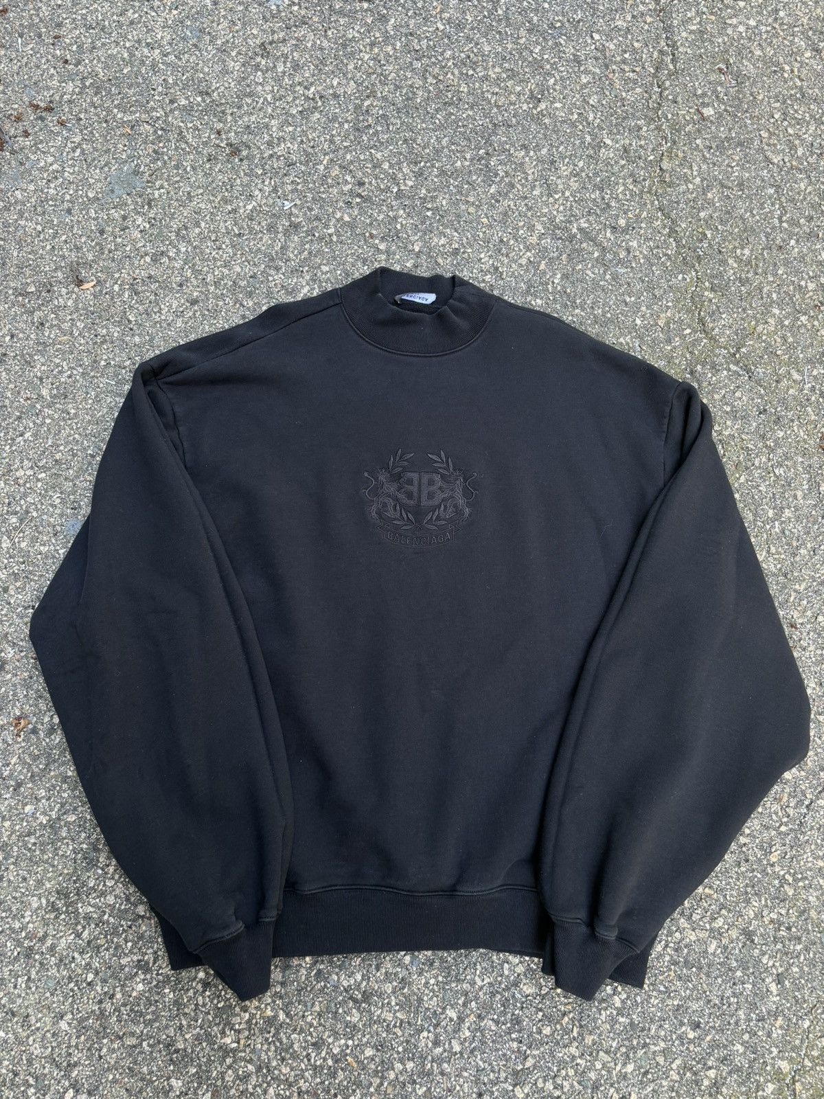 image of Balenciaga Black Bb Crest Logo Mockneck Sweater, Men's (Size Small)