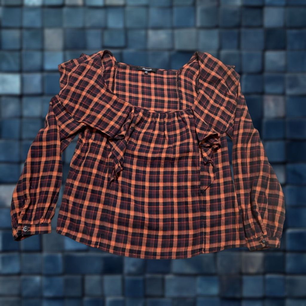 Madewell Madewell Shirt XS Womens Multicolor Plaid Square Neck Long Sleeve 100% Cotton Size XS / US 0-2 / IT 36-38 - 1 Thumbnail