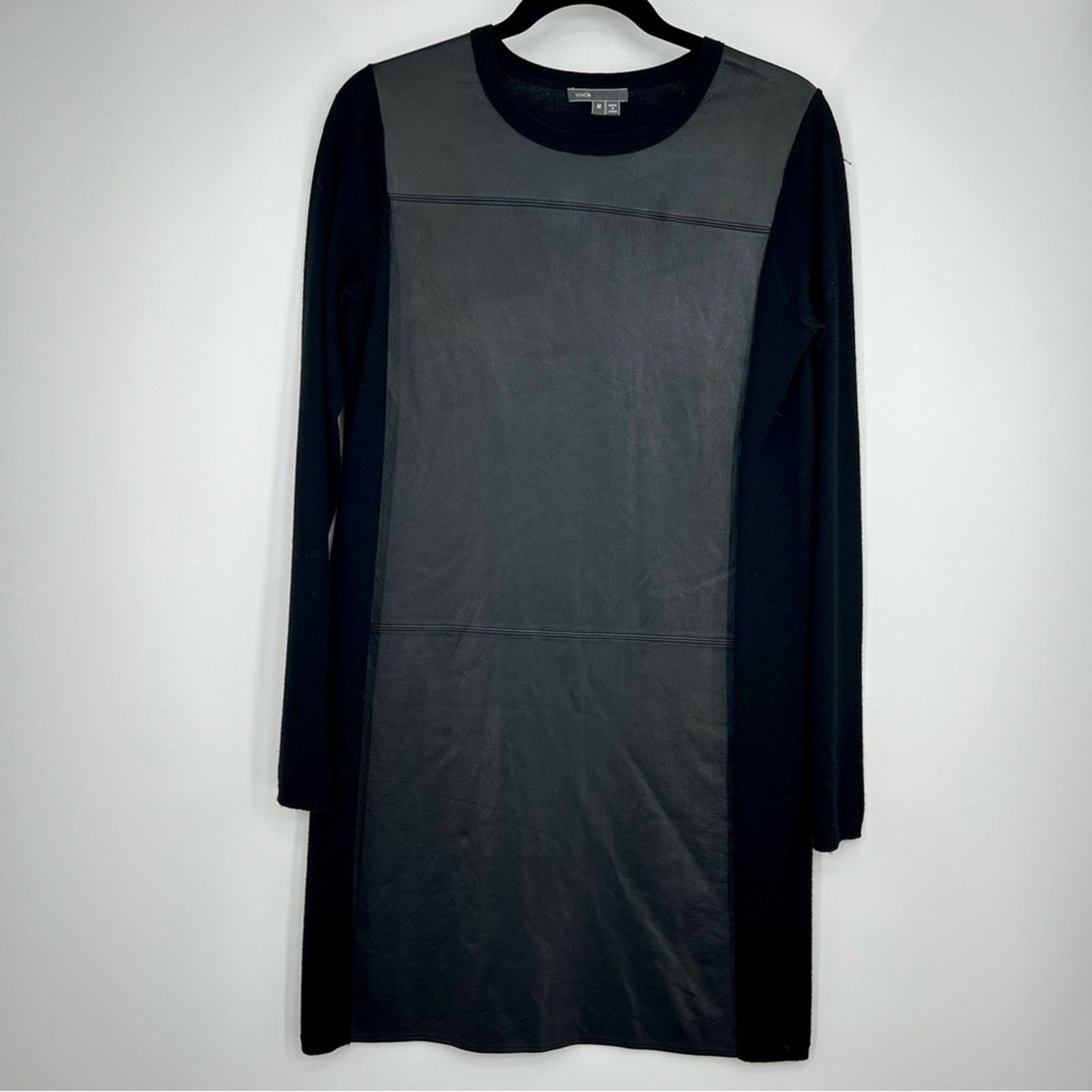 Vince Vince Black Wool Lamb Leather Long Sleeve Sweater Dress M | Grailed