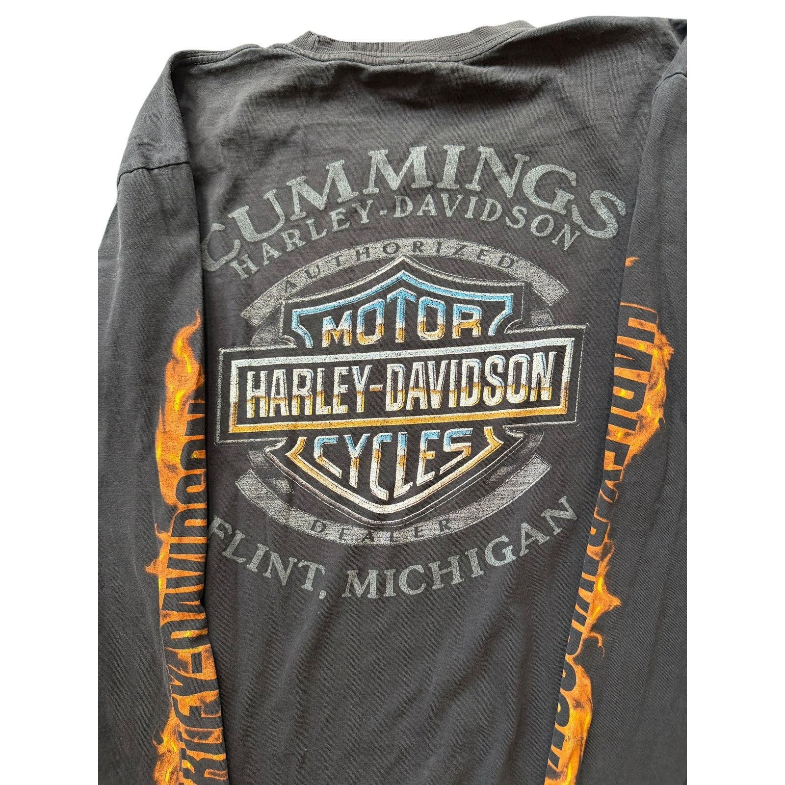 Harley Davidson Distressed Harley Davidson Three Skulls Flame Long Sleeve Size US XL / EU 56 / 4 - 8 Thumbnail