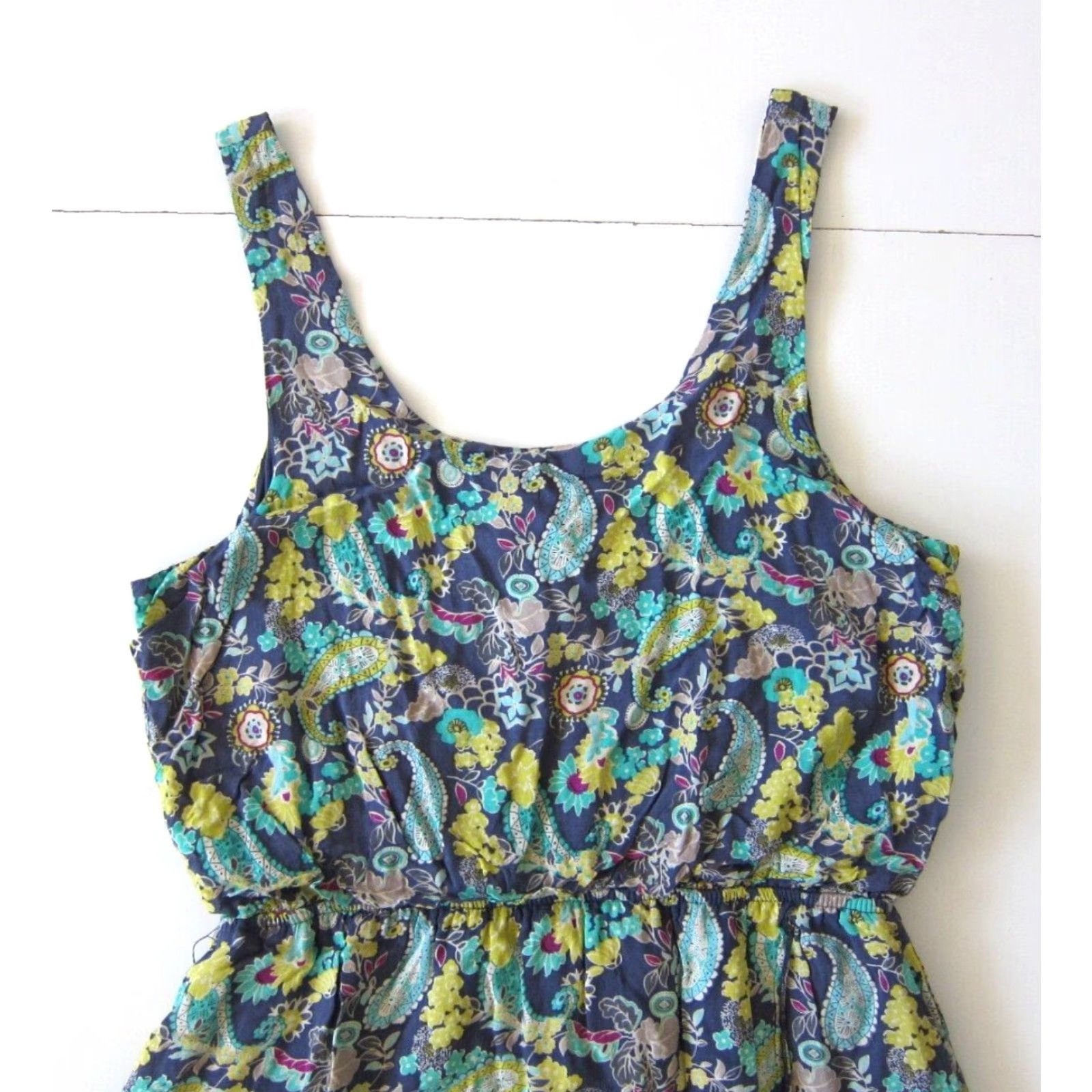 Vintage Mudd 100% Rayon Blue Grey Yellow Paisley Floral Jumper Tank High Low Dress M Size M / US 6-8 / IT 42-44 - 3 Thumbnail