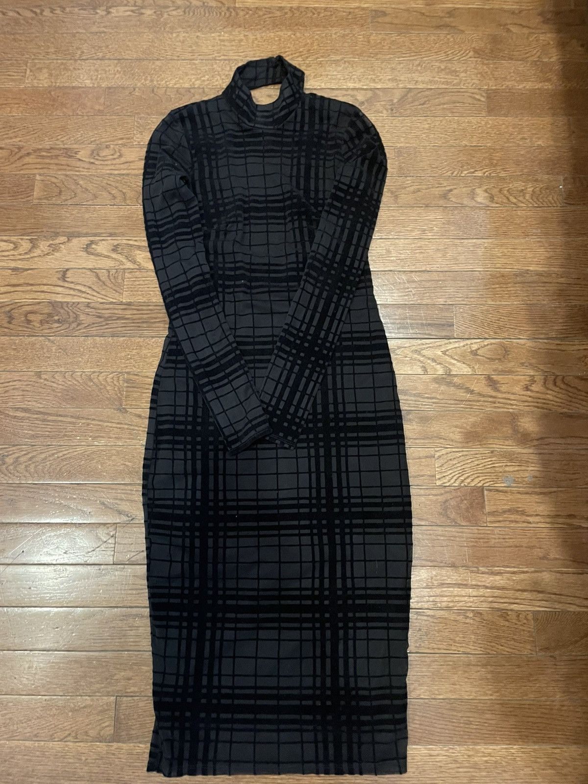 Asos ASOS black & sheer velvet textured plaid print bodycon dress Size M / US 6-8 / IT 42-44 - 1 Thumbnail