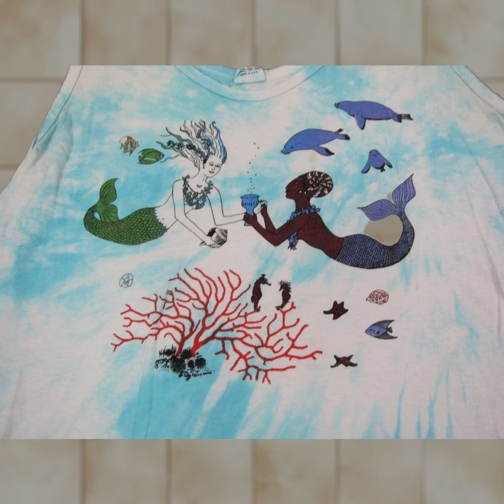 Vintage VINTAGE Mermaid Tank Top Shirt Womens XL Blue Tie Dye Ocean Dolphins Belton 90s Tank Top Womens XL Blue Mermaid Size XL / US 12-14 / IT 48-50 - 1 Thumbnail