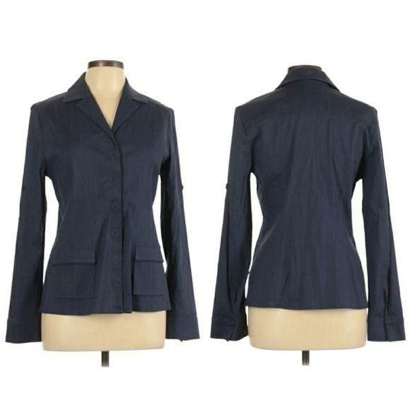 Elie Tahari Tahari Linen Blazer L Jacket Linen Dark Wash Long Tab Sleeve Size L / US 10 / IT 46 - 4 Thumbnail