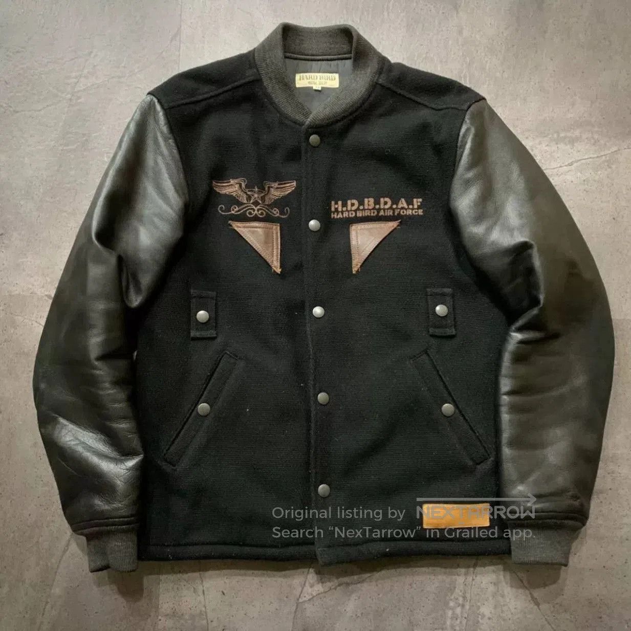 The Flat Head black wool leather baseball jacket. Size US M / EU 48-50 / 2 - 4 Thumbnail