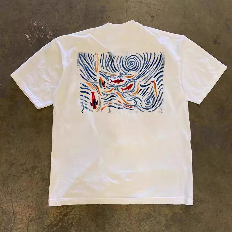 Vintage White retro goldfish print cotton t-shirt Size US M / EU 48-50 / 2 - 1 Thumbnail
