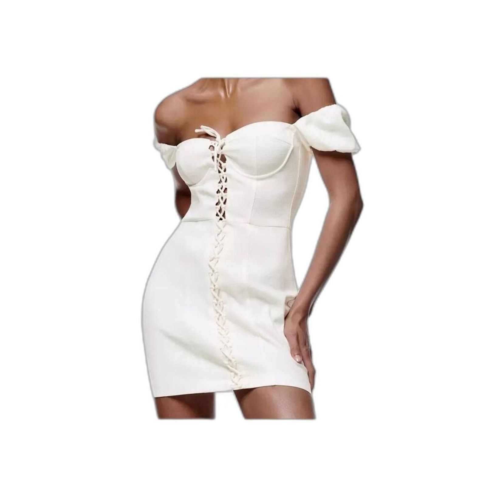 Zara ZARA Off The Shoulder Puff Sleeves Mini Dress With Detail L Size L / US 10 / IT 46 - 2 Thumbnail