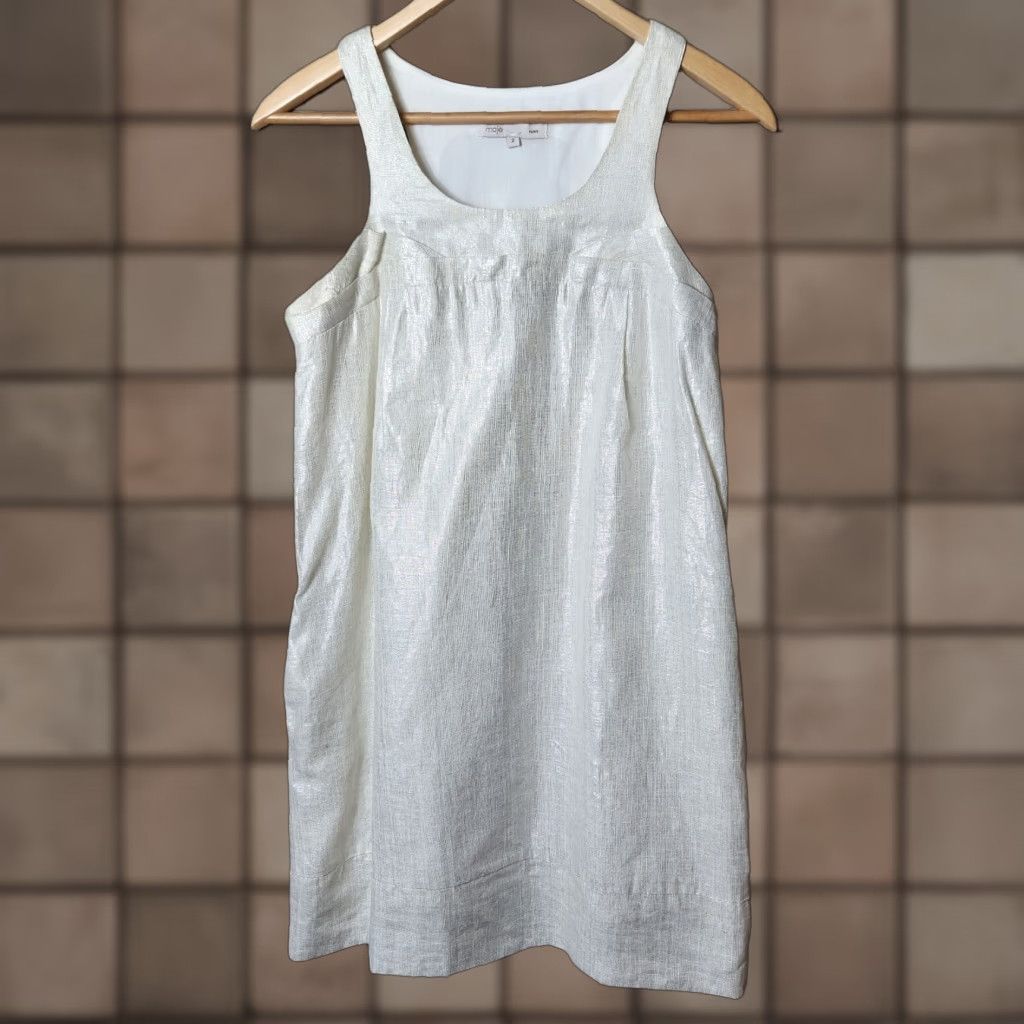 Maje Maje Cream Shimmer Tank Mini Dress-Size 2 Cotton/Lurex Shimmer Size XS / US 0-2 / IT 36-38 - 1 Thumbnail