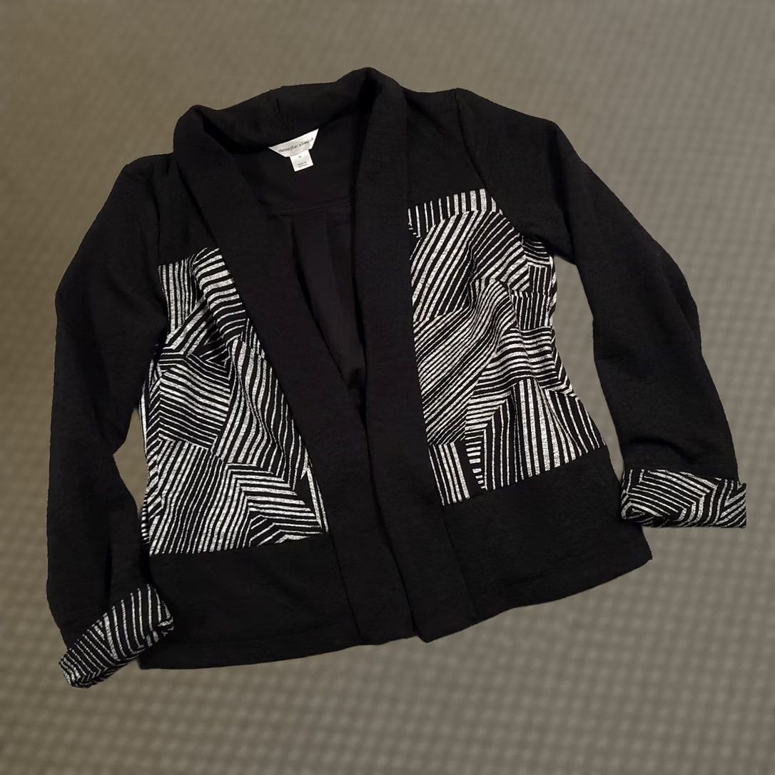 Vintage Christopher & Banks Open Front Blazer Jacket Women's Medium Black Silver Heavy Size M / US 6-8 / IT 42-44 - 1 Thumbnail