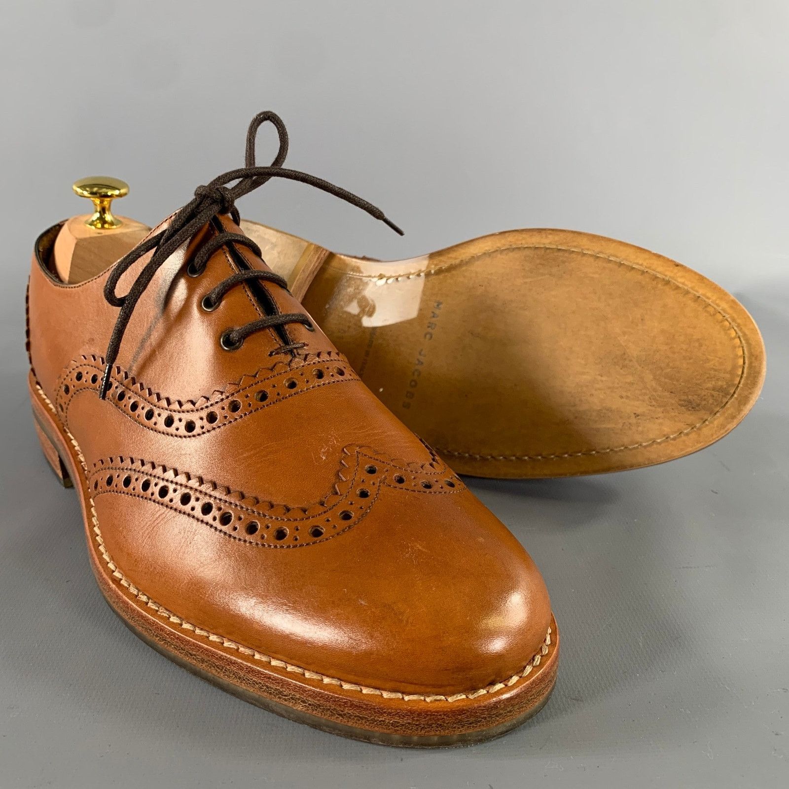 Marc Jacobs MARC JACOBS Sz 8 Brown Window Pane Leather Wingtip Lace Up Size US 8 / EU 41 - 5 Thumbnail