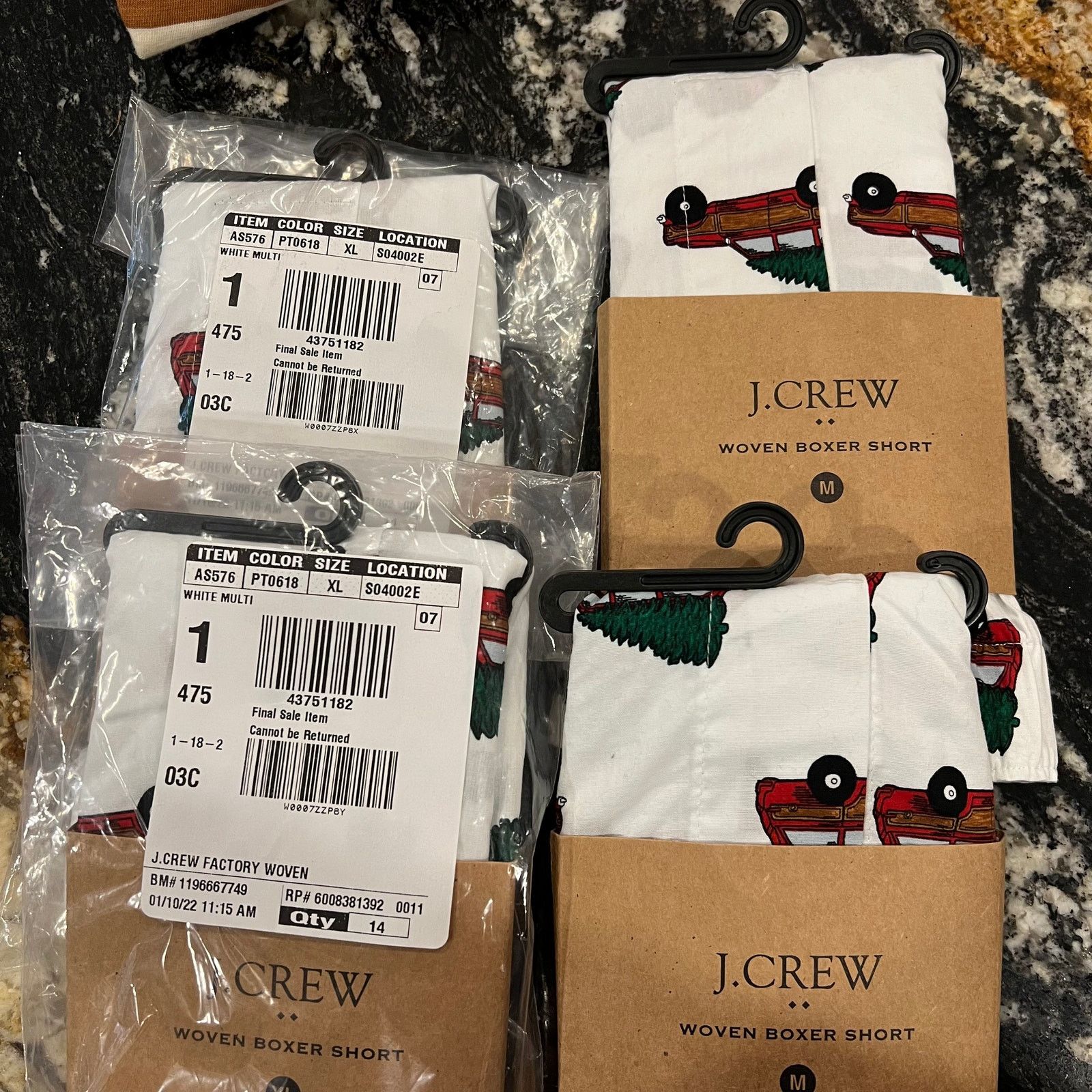 J.Crew NWT J. Crew Men's White Christmas Tree Print Woven Boxers XL Size ONE SIZE - 5 Thumbnail