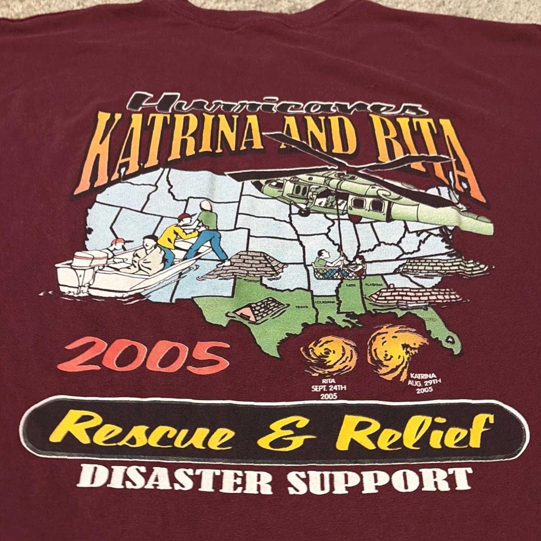 Jerzees VINTAGE Hurricane Katrina + Rita Rescue Relief 2005 Red T-Shirt 3XL Men JERZEES Regular Size US XXL / EU 58 / 5 - 2 Thumbnail