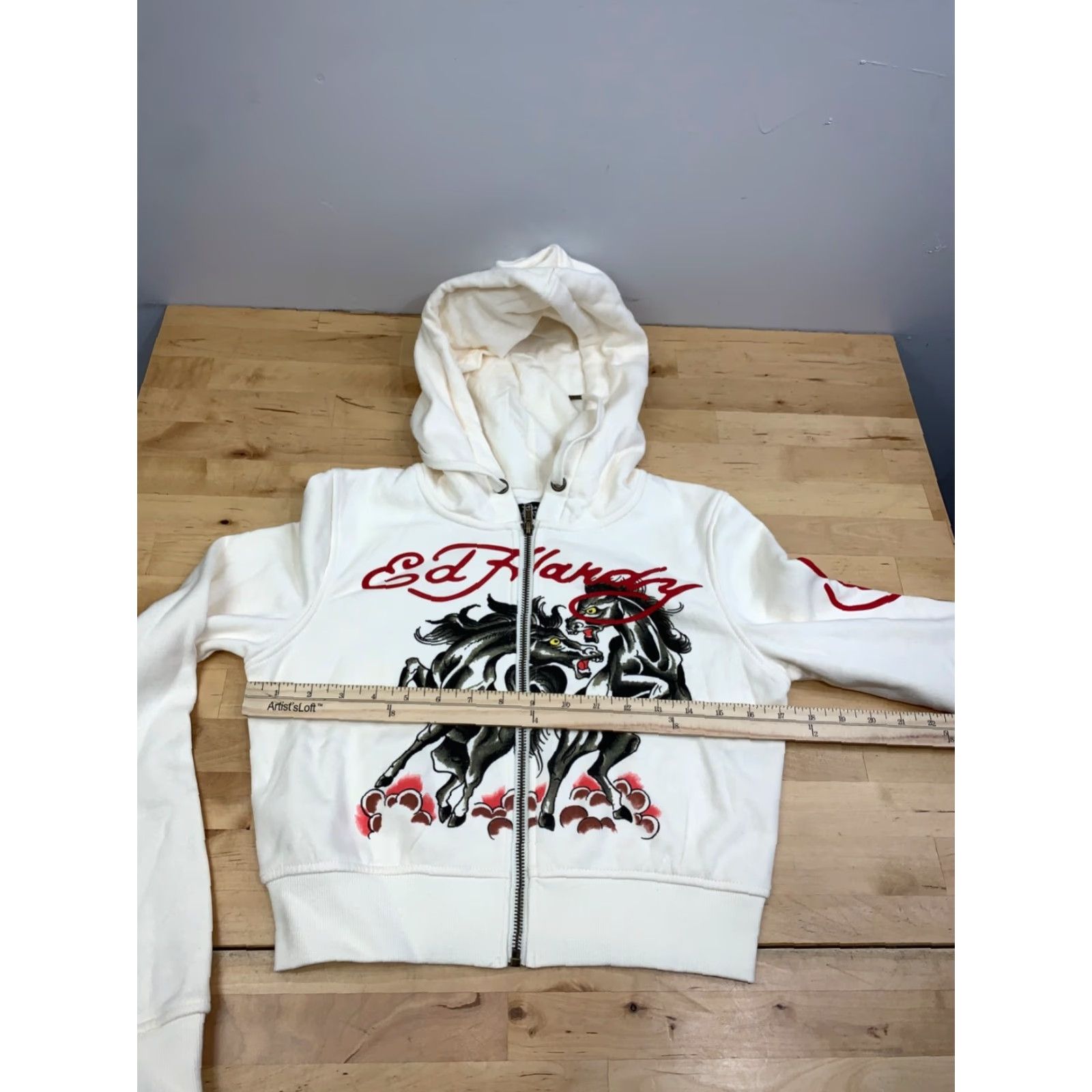 Ed Hardy NWOT Ed Hardy Horse Hoodie Womens M Ivory Zip Full Zip Hooded Lamp Logo 12688 Size M / US 6-8 / IT 42-44 - 6 Thumbnail