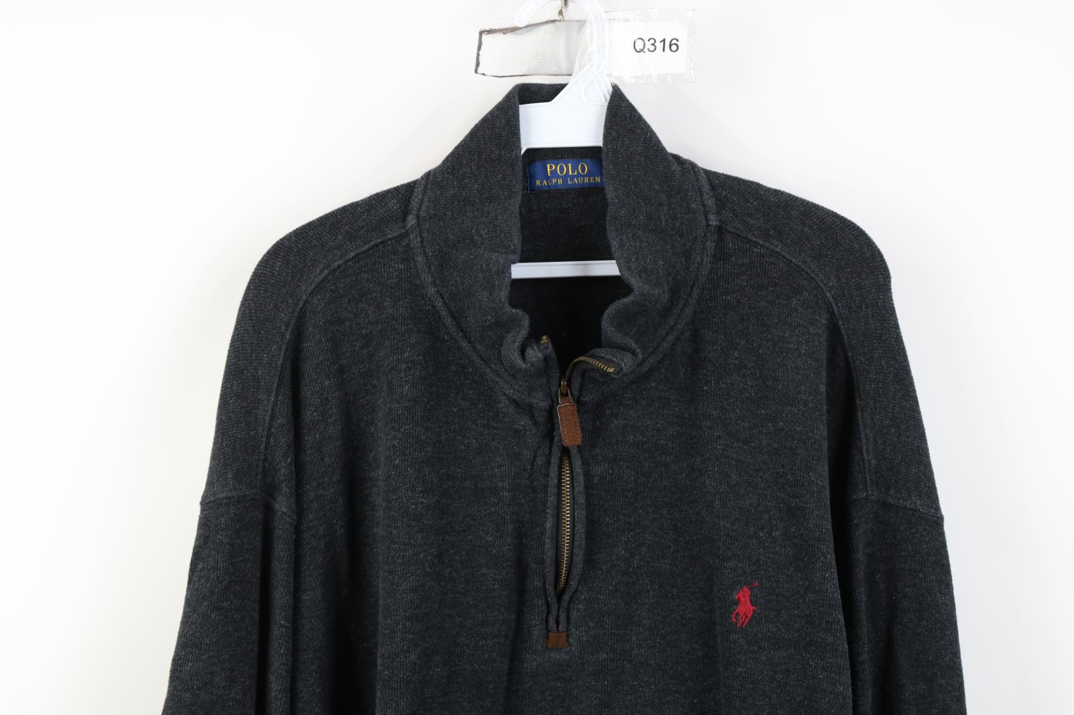 Polo Ralph Lauren Vintage Ralph Lauren Ribbed Knit 1/4 Zip Sweater Dark Gray Size US XXL / EU 58 / 5 - 2 Thumbnail