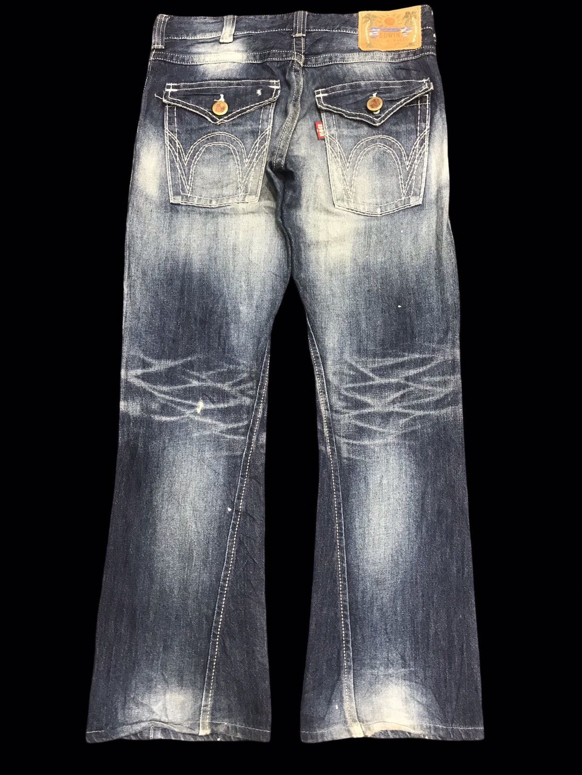 Edwin 💥BOOTCUT💥ARCHIVAL EDWIN STONE WASH DISTRESSED DENIM F112 Size US 35 - 2 Thumbnail