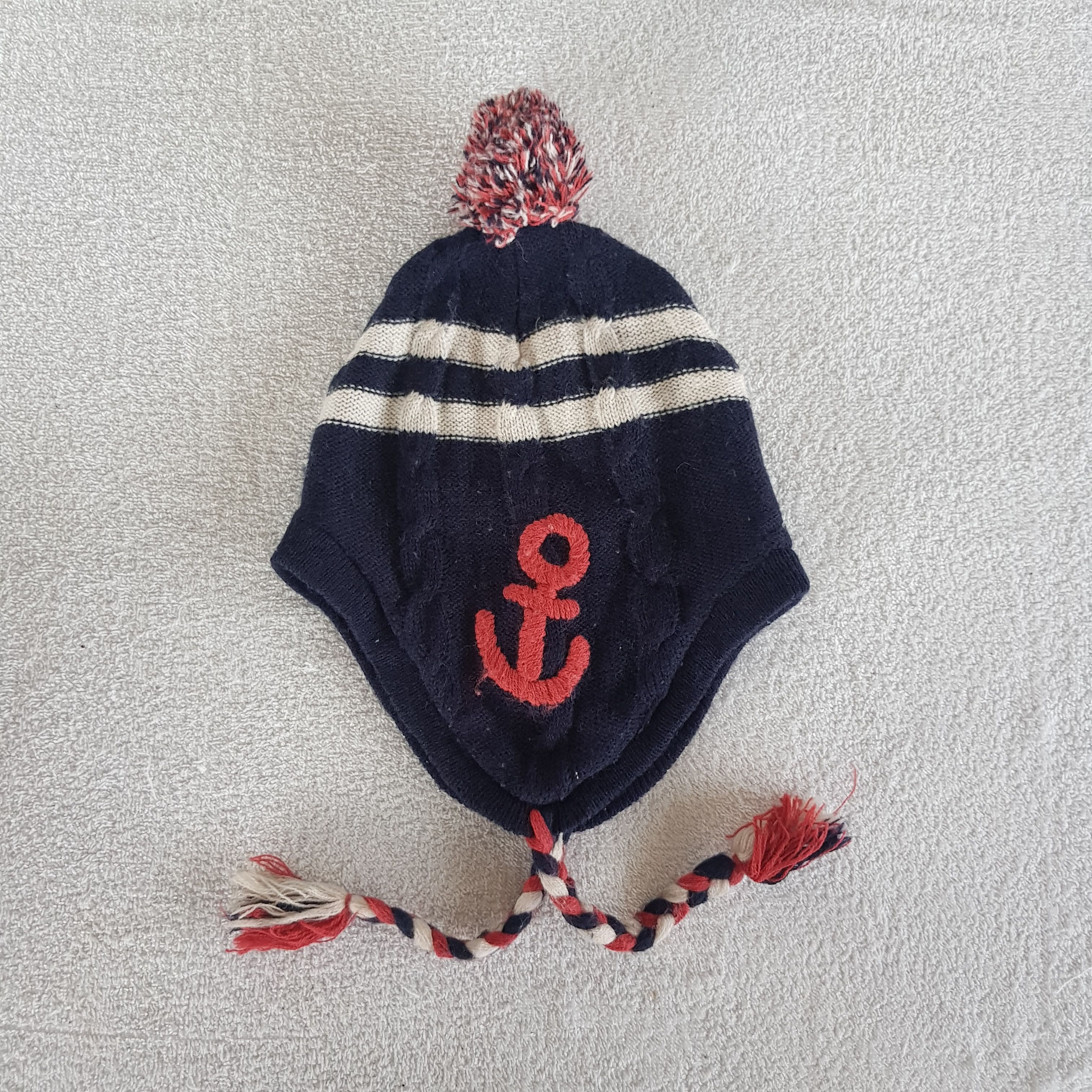 Japanese Brand Vintage Sailor Anchor Beanie Pom Pom Earflap Snow Caps Hats. Size ONE SIZE - 5 Thumbnail