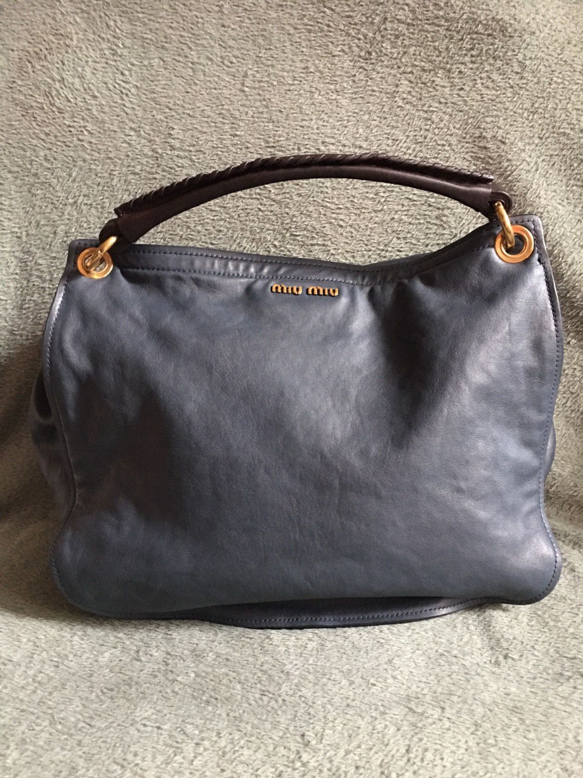 Miu Miu Miu Miu Hobo Bag Blue Grey Learher Handbag Size ONE SIZE - 2 Thumbnail