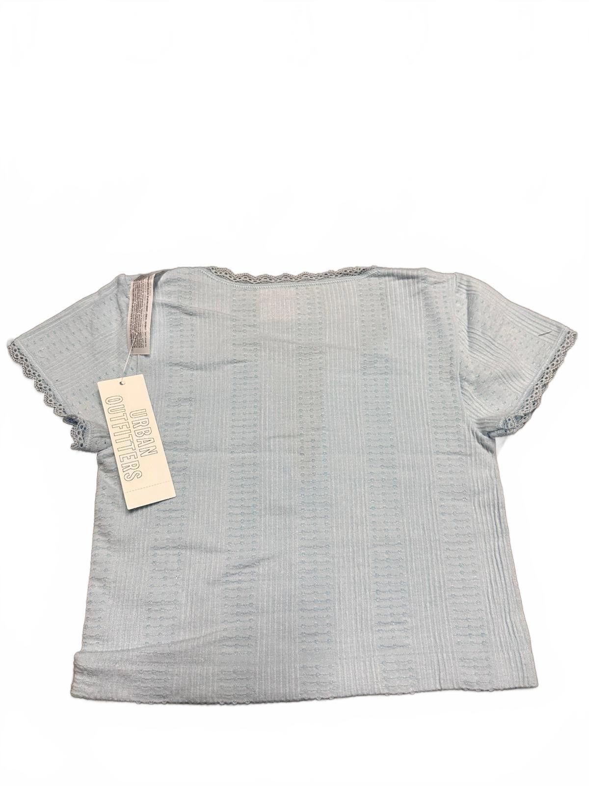 Designer Elegant Light Blue Short-Sleeve Top with Lace Trim Size M / US 6-8 / IT 42-44 - 2 Thumbnail